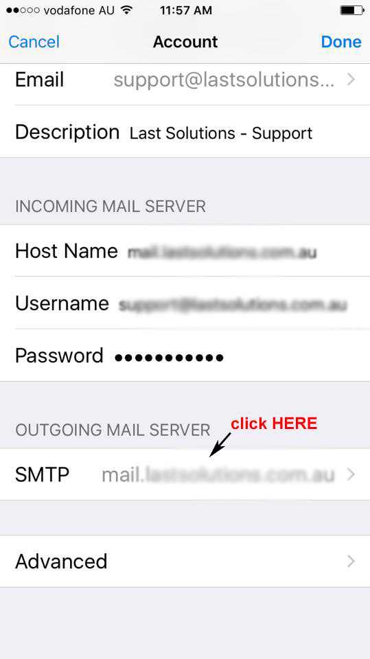 outgoing server settings iphone